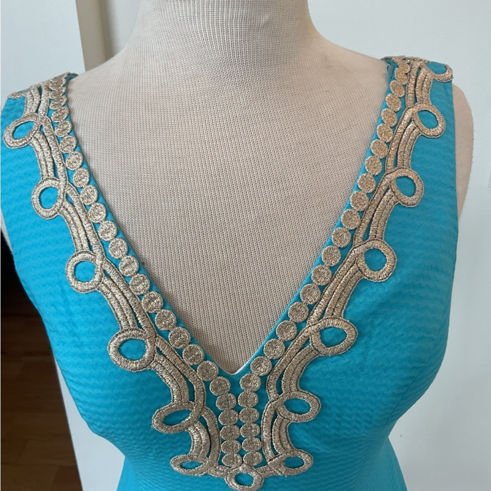 Lilly Pulitzer Turquoise Dress with Gold Accents - Picture 3 of 10